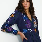 MADIE | Navy Embroidered Cotton Maxi Dress