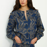SKYSTITCH | Denim Blue Cotton Embroidered Blouse