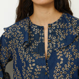 SKYSTITCH | Denim Blue Cotton Embroidered Blouse