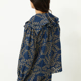 SKYSTITCH | Denim Blue Cotton Embroidered Blouse