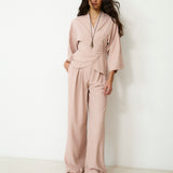LOURDES | Light Pink Silk Wide Leg Trousers