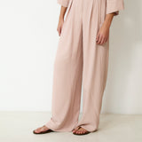 LOURDES | Light Pink Silk Wide Leg Trousers