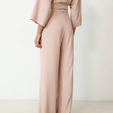 LOURDES | Light Pink Silk Wide Leg Trousers