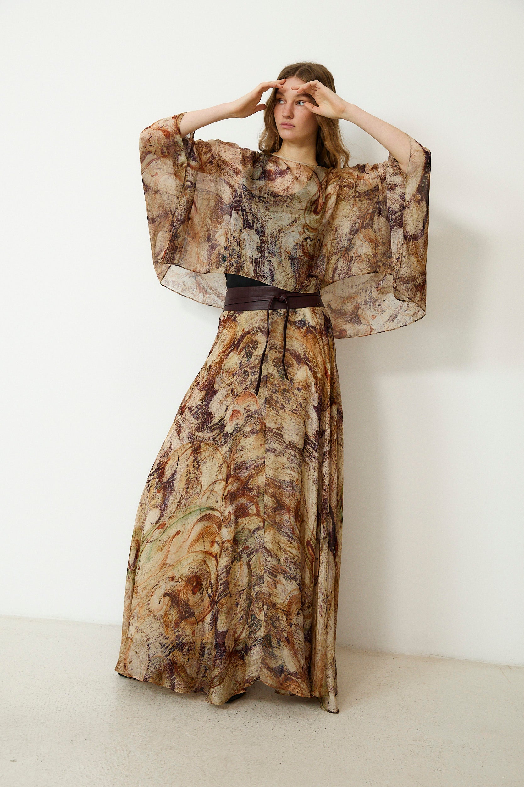 MARSIGLIA | Beige Multi Print Flared Skirt