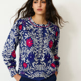 NOCTURN | Indigo Embroidered Cotton Blouse