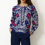 NOCTURN | Indigo Embroidered Cotton Blouse