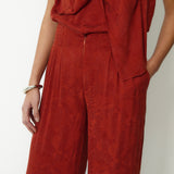 SULTANA | Rust Tonal Jacquard Wide Leg Trousers