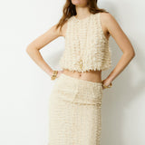 RICAMO | Ecru Textured Cropped Top