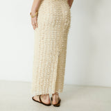 RICAMO | Ecru Textured Midi Skirt