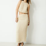RICAMO | Ecru Textured Midi Skirt