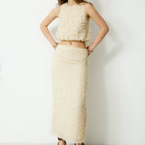 RICAMO | Ecru Textured Cropped Top