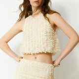 RICAMO | Ecru Textured Cropped Top