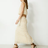 RICAMO | Ecru Textured Midi Skirt