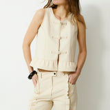 FRILLY | Ecru Cotton Linen Vest