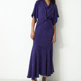 FLAVIANA | Dark Purple Tonal Jacquard Dress