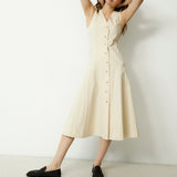 FRILLY | Beige Cotton Blend Midi Dress