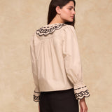 BRUNELLA | Light Camel Embroidered Cotton Blouse