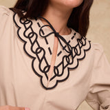 BRUNELLA | Light Camel Embroidered Cotton Blouse