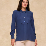VITTORIA | Navy Tonal Pleated Blouse
