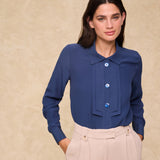 VITTORIA | Navy Tonal Pleated Blouse