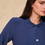 VITTORIA | Navy Tonal Pleated Blouse