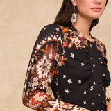 DELPHINE | Black Paisley Floral Print Midi Dress