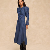 SIENNA | Indigo Blue Ruched Cotton Midi Dress