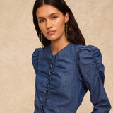 SIENNA | Indigo Blue Ruched Cotton Midi Dress