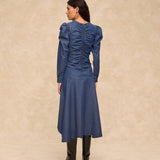 SIENNA | Indigo Blue Ruched Cotton Midi Dress