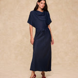 CAPRI | Deep Navy Satin Maxi Dress