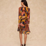 FLAVIE | Golden Short Paisley Print Dress