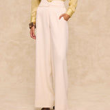 LEMON | Ecru Wide-Leg Tailored Trousers