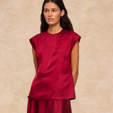 NATALIA | Claret Satin Drape Top