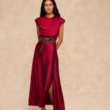 NATALIA | Claret Satin Drape Top