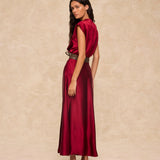 NATALIA | Claret Satin Midi Skirt