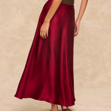 NATALIA | Claret Satin Midi Skirt