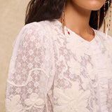 ROMITA | Ecru Floral Lace Embroidered Blouse