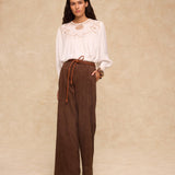 MOCHA | Dark Brown Suede Wide-Leg Trousers