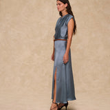 NATALIA | Steel Satin Midi Skirt