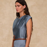 NATALIA | Steel Satin Drape Top