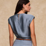 NATALIA | Steel Satin Drape Top