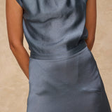 NATALIA | Steel Satin Midi Skirt