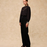 PAOLA | Black Cotton Wide-Leg Trousers