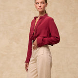 TORDINI | Red Embroidered Silk Blouse