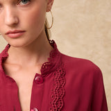 TORDINI | Red Embroidered Silk Blouse