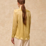 CAROL | Pale Chartreuse Pleated Silk Blouse
