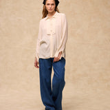 VITTORIA | Ecru Tonal Pleated Blouse