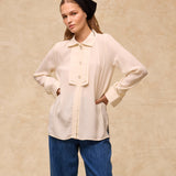 VITTORIA | Ecru Tonal Pleated Blouse