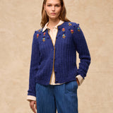 MILEY | Blue Embroidered Wool Cardigan