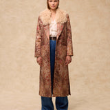ERICA | Long Jacquard Coat with Faux Mongolian Fur Collar